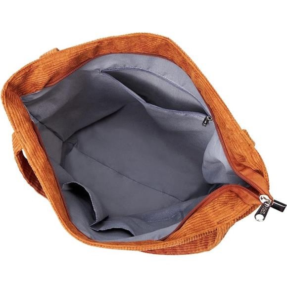 Women Corduroy Tote Bag Zipper Casual Tote's Handbag Big Capacity Shoulder Bag - Picture 5 of 7